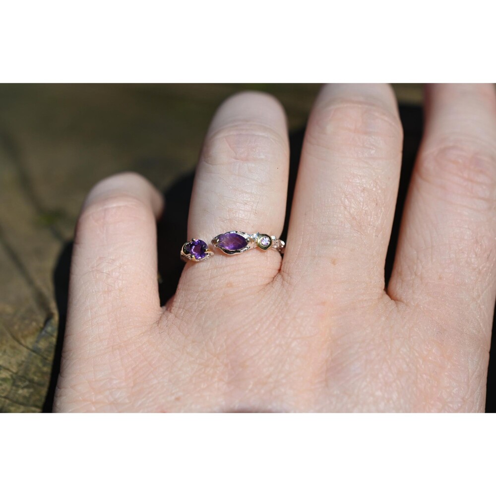 Triple amethyst engagement ring size 7 in sterling silver
